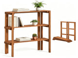 Natural Wood Folding Storage Shelf, Slatted Drainage Design Portable Display Rack for Indoor Outdoor 60770932