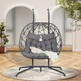 ZUN 2 Person Outdoor Rattan Hanging Chair Patio Wicker Egg Chair W874P146255