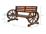 Rustic 2-Person Wooden Wagon Wheel Outdoor Bench, Solid Fir Wood, Dark Brown 83870482