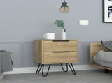 Nightstand 22" H, Four hairpin legs, Two Drawers, Light Oak B097132919