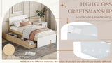 Modern Twin Bed Frame With 2 Drawers For White High Gloss Headboard and Footboard With Light Oak W697131330