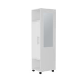 ZUN Cluster 63" Tall Wardrove One-Door Cabinet with Mirror, Three Shelves, Casters and Hanging Rod, B070P210732