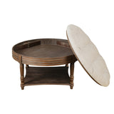 Large Round WaterProof Ottoman Coffee Table 2 Tier Oversized Button Tufted Ottoman with Wooden Shelf W1445P235089