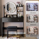 17" Round LED Mirror Vanity Table Soft Cushion Stool Set, Large Mirror, Touch Switch, 3 colors, W3258P311350