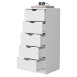 ZUN Logan White 5 Narrow Drawer Dresser B062P175095