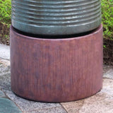 44" Tall Large Modern Cylinder Ribbed Tower Water Fountain With Rustic Base, Contemporary Antique W2078125153