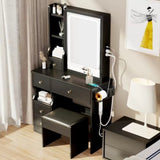 ZUN Small Space Left Drawer Desktop Vanity Table + Cushioned Stool, 2 AC+2 USB Power Station, Hair dryer W936140181