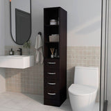 Pion Bathroom Linen Cabinet with Glass Door and Drawers, Wengue B128P287528