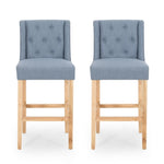 ZUN Vienna Contemporary Fabric Tufted Wingback 31 Inch Counter Stools, Set of 2, Light Blue and Natural 64854.00LBLU