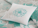 Printed Cotton Sateen Comforter Set Aqua King B03596886