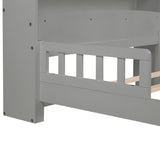 Twin Pine Wood Bed with Bookcase Headboard ,LED Motion Sensor Light, Guardrails,Grey W504P277595