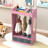 Kids Costume Organizer Costume RackKids ArmoireOpen Hanging Armoire Closet with Mirror-PINK 52444756