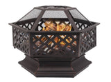 22" Hexagonal Shaped Iron Brazier Wood Pit Decoration for Backyard Poolside 90312473