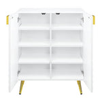 ZUN White High Gloss and Gold Console Table with Shelf B062P189208