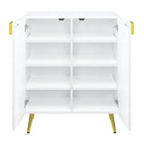 ZUN White High Gloss and Gold Console Table with Shelf B062P189208