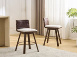 Sibyl Indoor Upholstered Swivel Bar Stool with Metal Frame, Walnut Finish and Beige Upholstery, Set N775P340827B