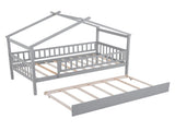 Twin Size Wooden House Bed with Twin Size Trundle, Gray 14298090