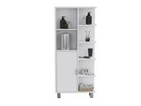 Mott 63" H Linen Bathroom Cabinet with Seven Open Shelves, One Drawer and four legs,White B097P167431