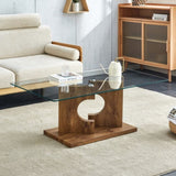 ZUN A rectangular modern and fashionable coffee table with tempered glass tabletop and wooden color MDF W1512P245592