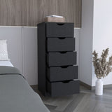 ZUN Basilea 5 Drawers Tall Dresser, Pull Out System -Black B20092124