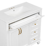 36" Bathroom Vanity with Sink, White Vanity Cabinet with Flip-Out Drawer, 3 Drawers, 2 Soft-Close N725P283623K