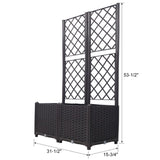 Poly Rattan Brown Trellis Raised Bed with Drainage Plug - 2 Removable Pots with Large Flower Boxes W465P187526