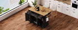 K&K 54inch Large Kitchen Island with Rubber Wood Drop Leaf, Embossed Texture Rolling Kitchen Cart on N707P195395B