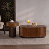 Handcraft Round Nesting Coffee Table Set of 2, - Chic Wave Stripe Edge, Modern Stylish Wooden Circle W3158P323241