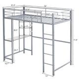 ZUN Twin Size Metal Loft Bed with Desk and Storage Shelves, 2 Built-in Ladders & Guardrails, Loft Bed 37145226