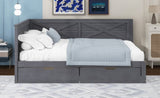 Twin Size Wood Daybed with 2 Drawers and Rustic Guardrail, Ancient Grey N709P179657E