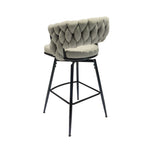 ZUN 28" Bar Chair Linen Woven Bar Stool Set of 2,Black legs Barstools No Adjustable Kitchen Island 10838002