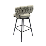 28" Bar Chair Linen Woven Bar Stool Set of 2,Black legs Barstools No Adjustable Kitchen Island W2189131981