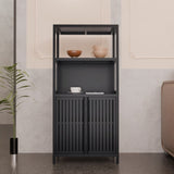Black bamboo storage cabinet, separate bathroom cabinet with 2 doors, floor cabinet organizer for W2207P327620