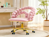 Pink Velvet Bubble Vanity Chair with Gold Base, 360&deg Swivel Height Adjustable Ergonomic Accent W3875P446136