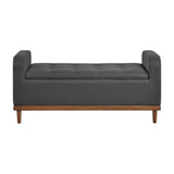 ZUN Mid-Century Modern Lift Top Storage Bench 1pc Tufted Dark Gray Upholstered Solid Wood Walnut Finish B011P192194