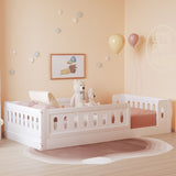 Wood Twin Size Platform Bed with Guardrail, White N709P180836K