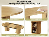 70.9" Oval Dining Table for 6 People, Fluted Cylindrical Pedestals with Roll-up Door Storage 67261607