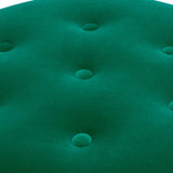 Yolanda 24" Round Upholstered Accent Ottoman, Ultramarine Green Velvet with Gold Trim B2719P364403