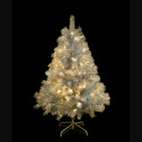 4FT Sliver Pre-Lit Artificial Christmas Tree, Hinged Full Tree with Metal Stand, 400 Branch Tips, 97863431