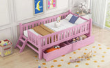 Wood Twin Size Platform Bed with Guardrail and 2 Drawers, Pink 58316824