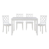 ZUN Classic Transitional 5pc Dining Set White Finish Dining Table and Four Side Chairs Set Lattice-Back B011P144224