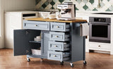 K&K 52'' Kitchen Island with Drop Leaf, Embossed Texture Kitchen Island on Wheels with Spice Rack, N707P195393G