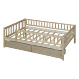 Full Size Daybed Wood Bed with Two Drawers, Natural WF301868AAN