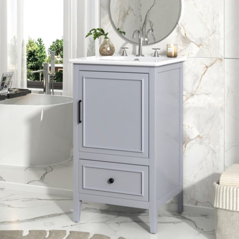 ZUN 20" Bathroom Vanity with Sink, Bathroom Cabinet with A Door, Door Shelf Storage and Adiustable Foot N759P207690E