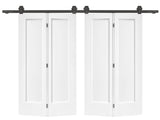 72 in. x 80 in. Hollow Core 1-Panel White MDF Composite Double Bi-Fold Barn Doors with Sliding B2763P491034