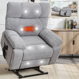 Grey Heat Massage Dual Motor Infinite Position Up to 350 LBS Large Electric Power Lift Recliners W1803P264031