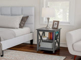 Wooden End Table, Modern Style Sofa Side Table with X-Leg Design and Two Shelves, Gray 35182159