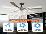 52 Inch Ceiling Fans with Lights Led Remote Control Low Profile Flush Mount for Living Room Bedroom 67041248