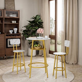 3 Pcs Dining Table and Chairs Set with 2 Stools Dining Table Set Faux Marble Tabletop for Home or W578P303847