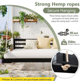 TOPMAX Country Patio Wooden Twin Size Swing Daybed Porch Swing Frame with 4pcs 96-inch Hemp Ropes N717P265856B